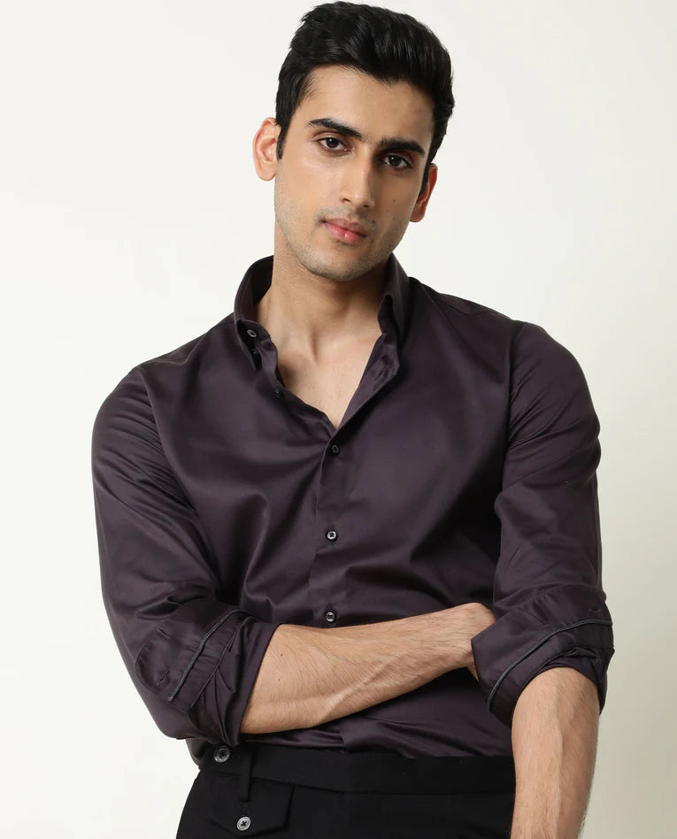 SATIN STRETCH PLAIN SHIRT COMO - PURPLE