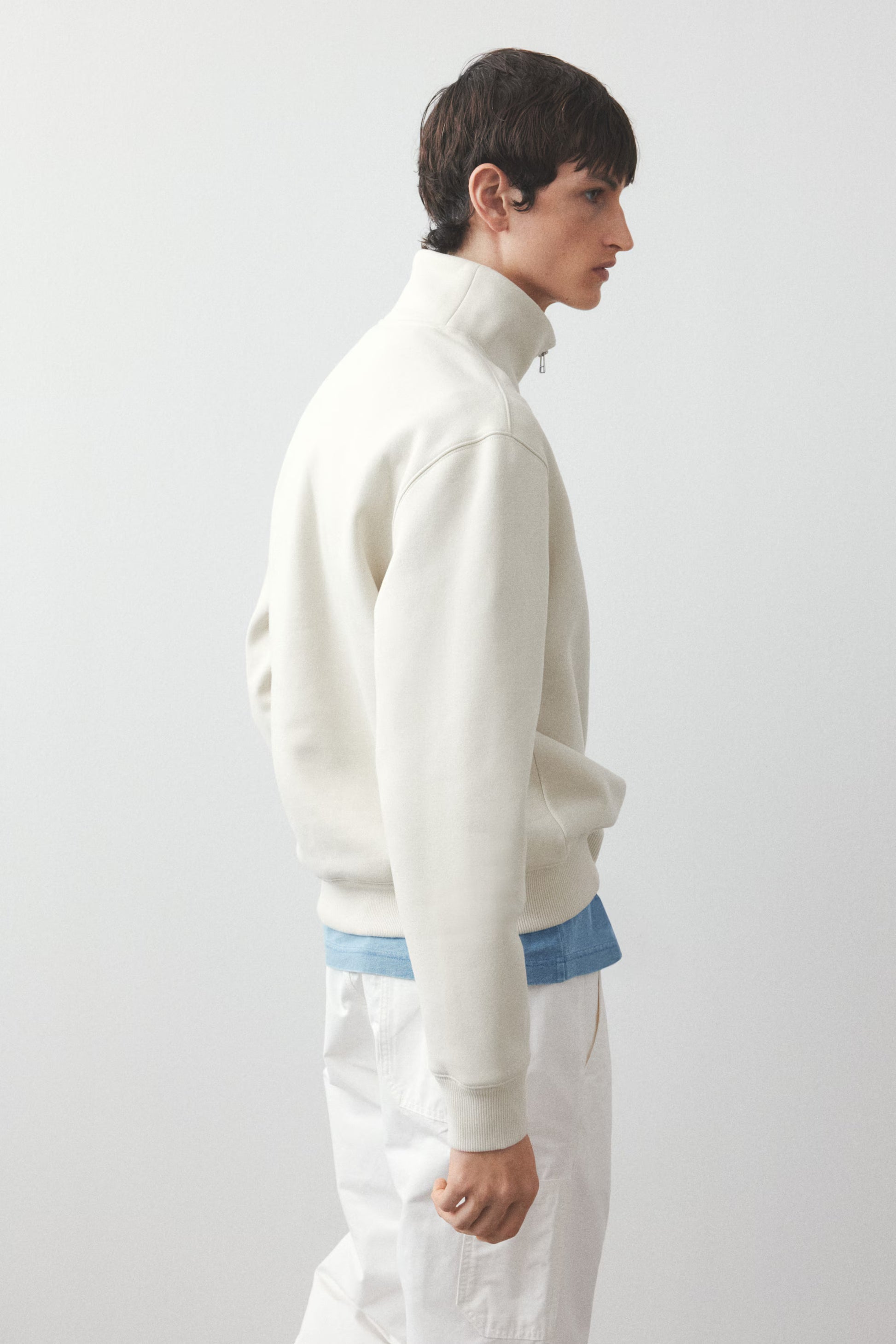 Beige half-zip sweatshirt for men classic