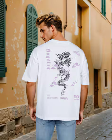 Back Graphic Print Short Sleeve Oversized Fit Tshirt
