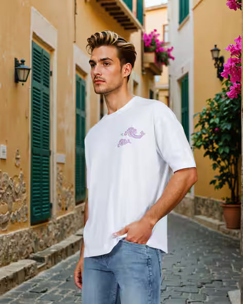Back Graphic Print Short Sleeve Oversized Fit Tshirt