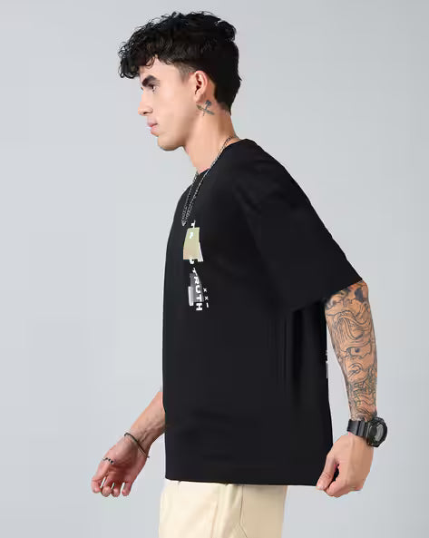 Street Drop Shoulder Typographic Back Print Oversized Fit Crew Tshirt for men