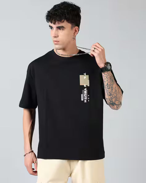 Street Drop Shoulder Typographic Back Print Oversized Fit Crew Tshirt for men