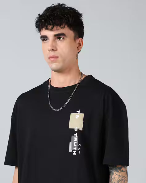 Street Drop Shoulder Typographic Back Print Oversized Fit Crew Tshirt for men