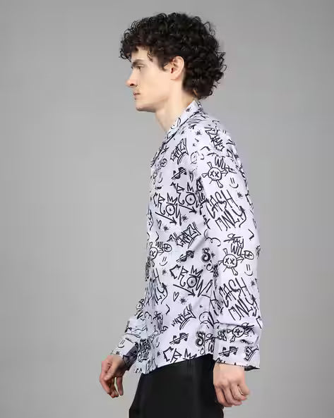 Collar Full Sleeve Typographic Print Shirt for men
