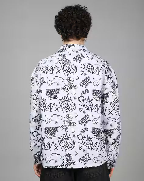 Collar Full Sleeve Typographic Print Shirt for men
