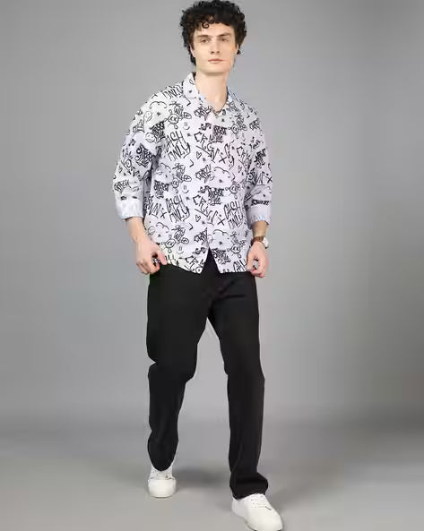Collar Full Sleeve Typographic Print Shirt for men