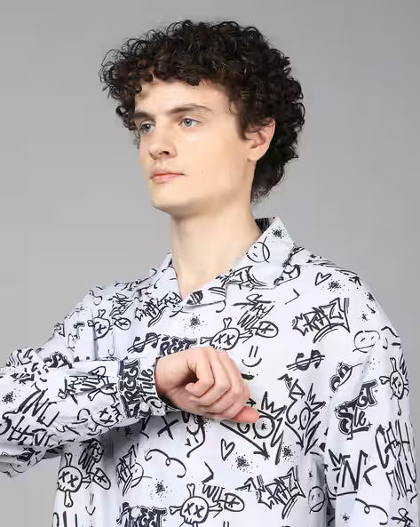 Collar Full Sleeve Typographic Print Shirt for men
