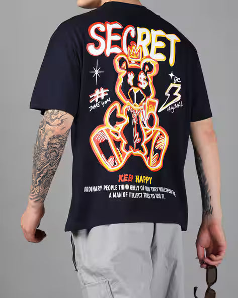Drop Shoulder Typographic Back Print Crew Tshirt for men