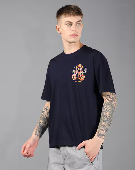 Drop Shoulder Typographic Back Print Crew Tshirt for men