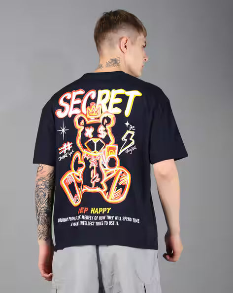 Drop Shoulder Typographic Back Print Crew Tshirt for men