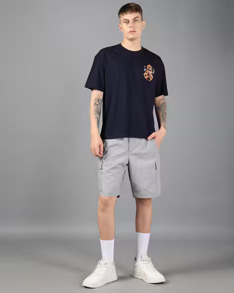 Drop Shoulder Typographic Back Print Crew Tshirt for men