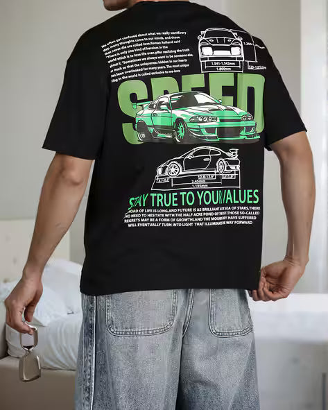 Drop Shoulder Typographic Back Print Crew Tshirt