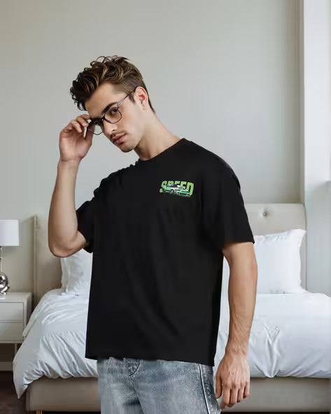 Drop Shoulder Typographic Back Print Crew Tshirt