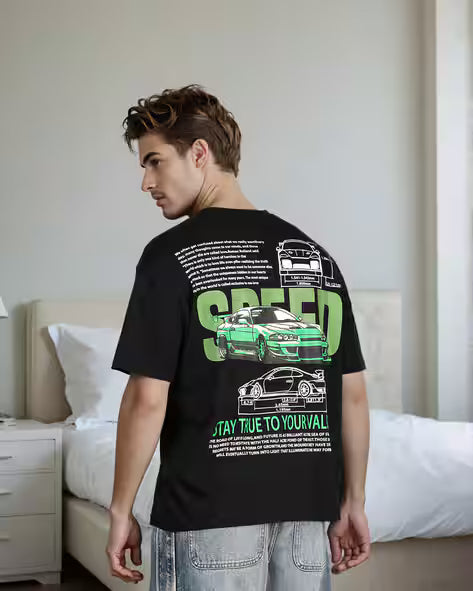Drop Shoulder Typographic Back Print Crew Tshirt