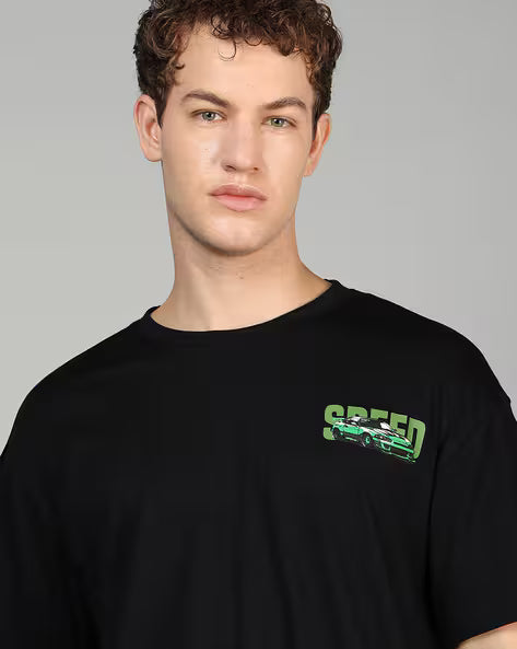 Drop Shoulder Typographic Back Print Crew Tshirt