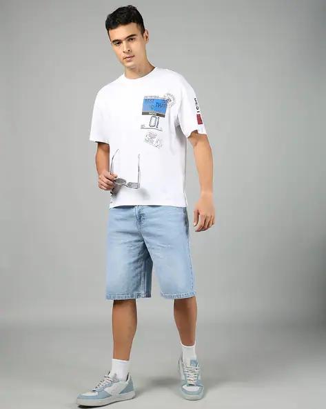 Drop Shoulder Typographic Back Print Crew Tshirt white colour