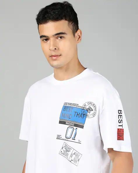 Drop Shoulder Typographic Back Print Crew Tshirt white colour