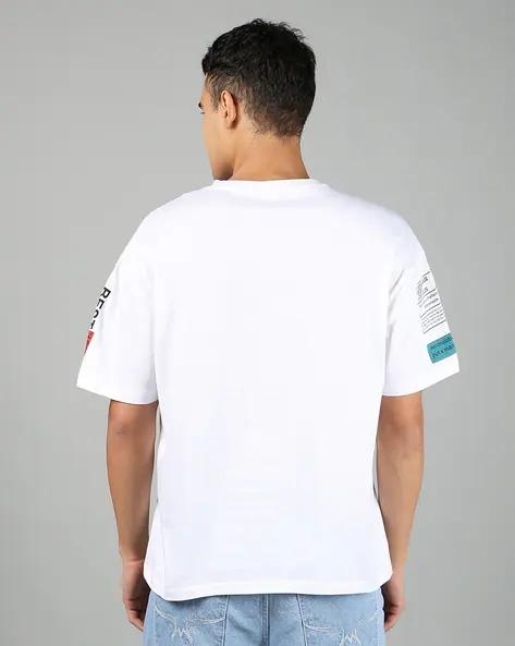 Drop Shoulder Typographic Back Print Crew Tshirt white colour