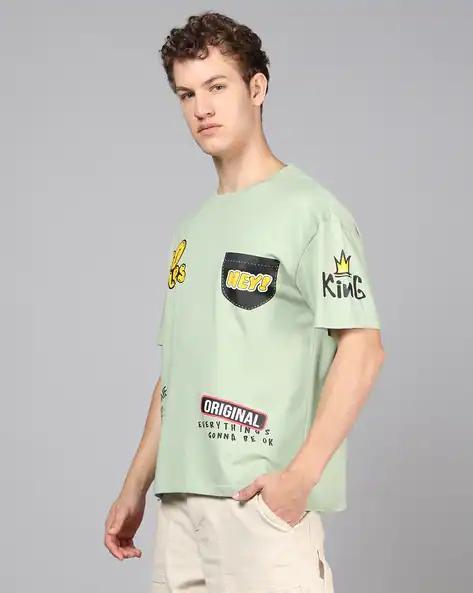 Drop Shoulder Typographic Placement Print Crew Tshirt