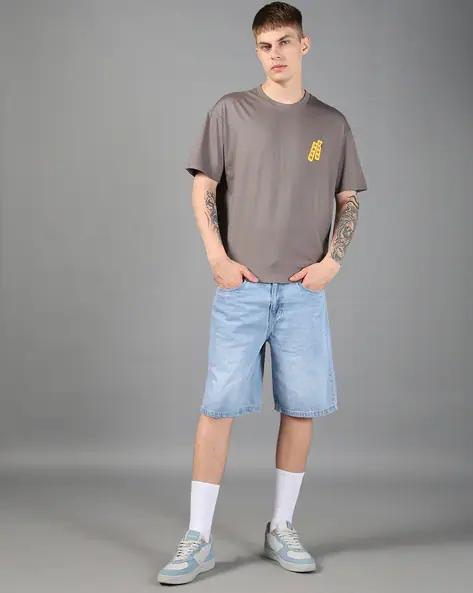 Drop Shoulder Typographic Back Print Crew Tshirt GREY
