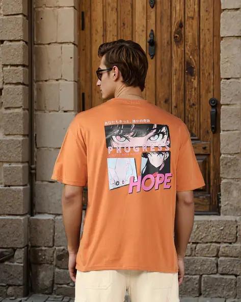Drop Shoulder Typographic Back & Chest Print Crew Tshirt