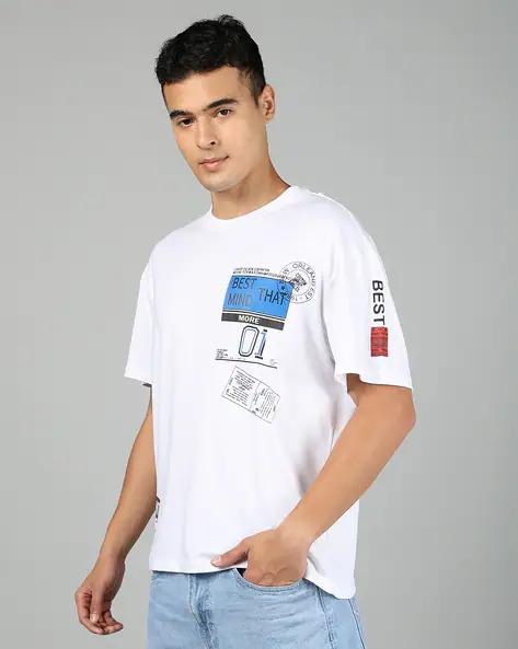 Drop Shoulder Typographic Back Print Crew Tshirt white colour