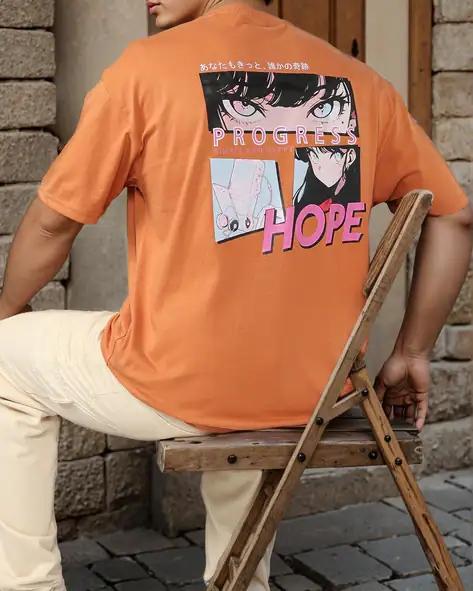 Drop Shoulder Typographic Back & Chest Print Crew Tshirt
