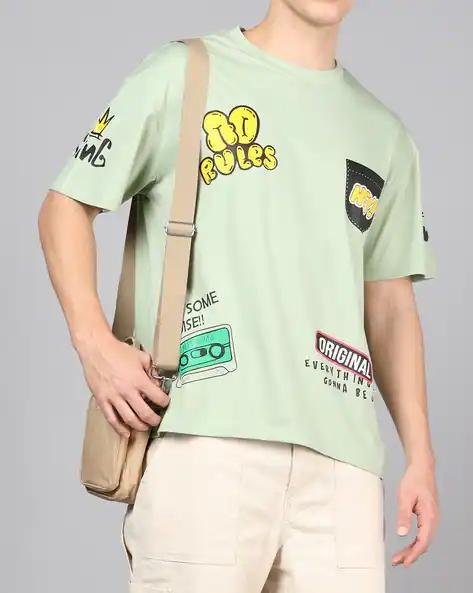 Drop Shoulder Typographic Placement Print Crew Tshirt