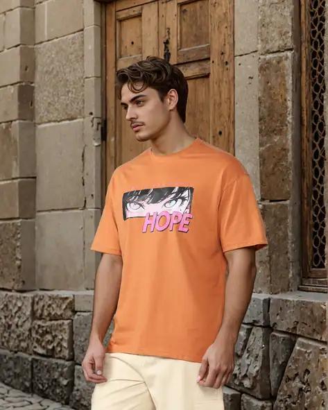 Drop Shoulder Typographic Back & Chest Print Crew Tshirt