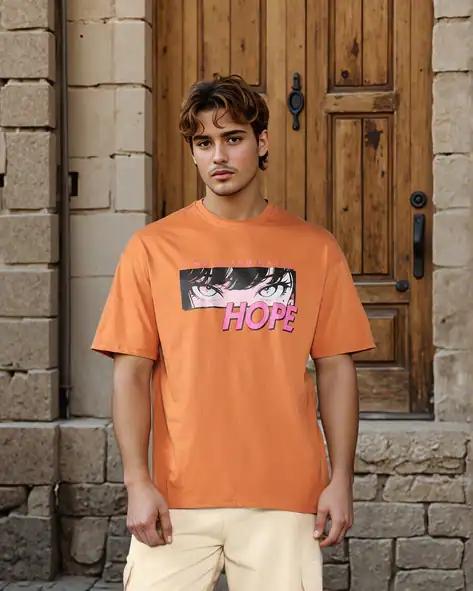 Drop Shoulder Typographic Back & Chest Print Crew Tshirt