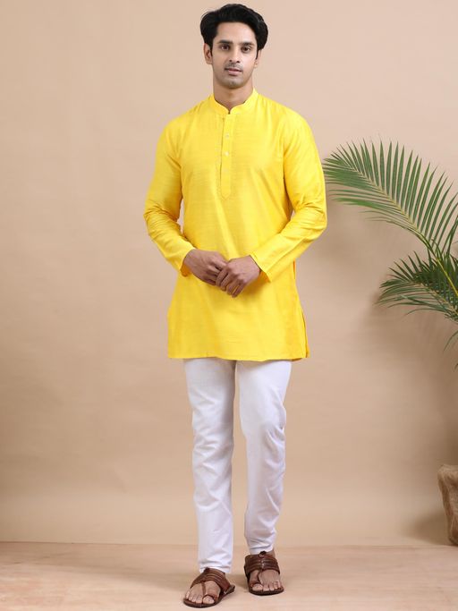 KURTHA LIGHT TOUCH LIGHT COTTON YELLOW FOR MEN