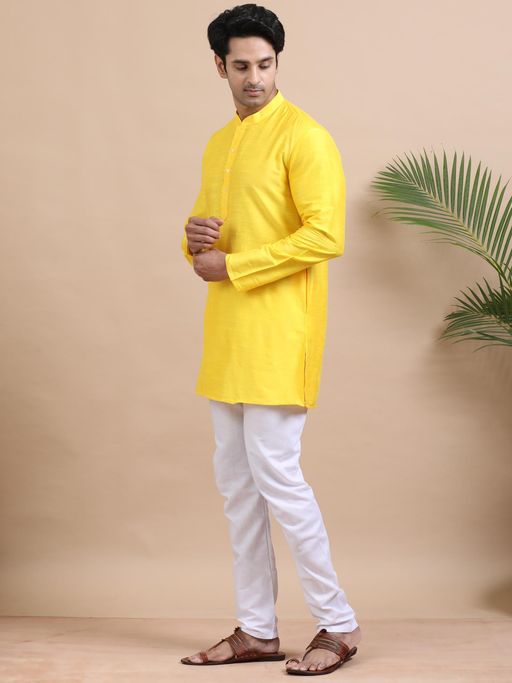 KURTHA LIGHT TOUCH LIGHT COTTON YELLOW FOR MEN