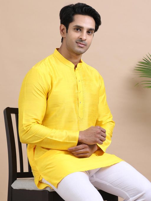 KURTHA LIGHT TOUCH LIGHT COTTON YELLOW FOR MEN