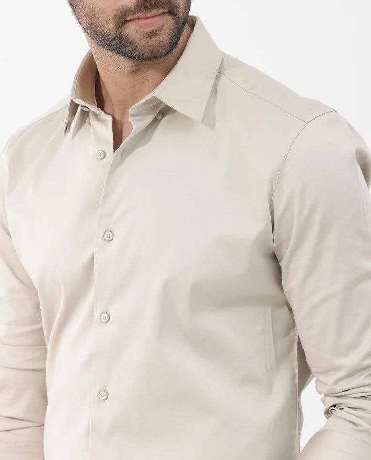 SATIN STRETCH PLAIN SHIRT COMO 4 - DUSKY BEIGE