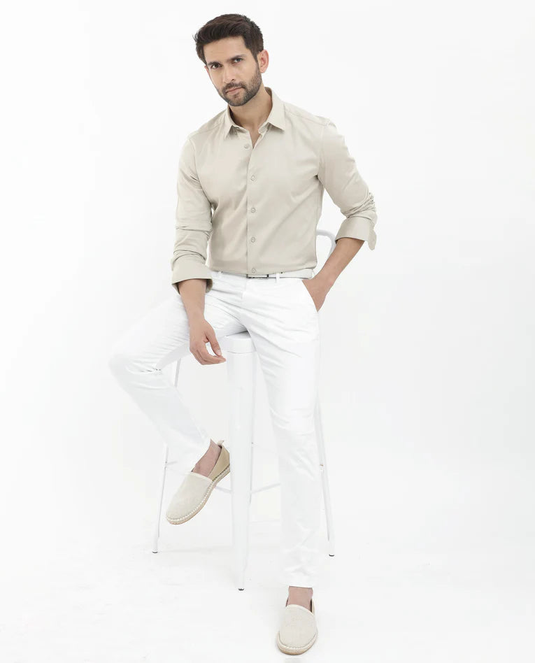 SATIN STRETCH PLAIN SHIRT COMO 4 - DUSKY BEIGE