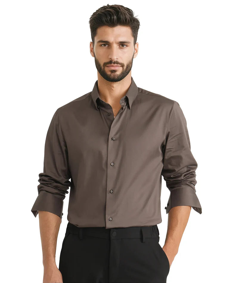 REGULAR FIT PLAIN SHIRT COMO-25 - DUSKY OLIVE