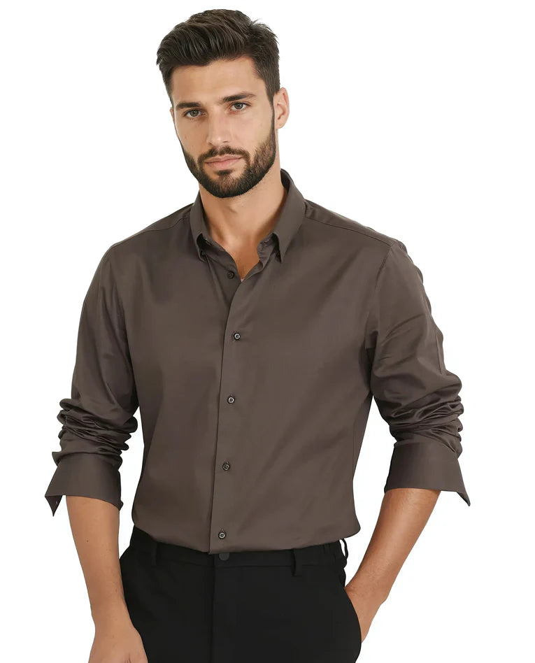 REGULAR FIT PLAIN SHIRT COMO-25 - DUSKY OLIVE