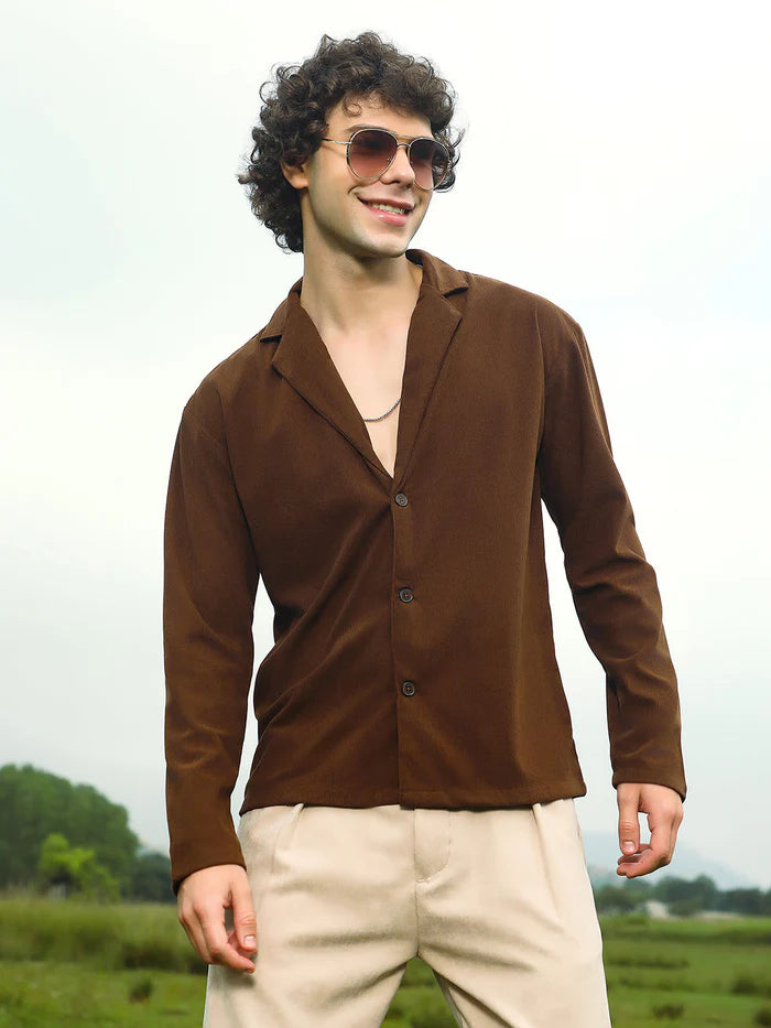 Ribbed Oversized Shirt brown colour for men
