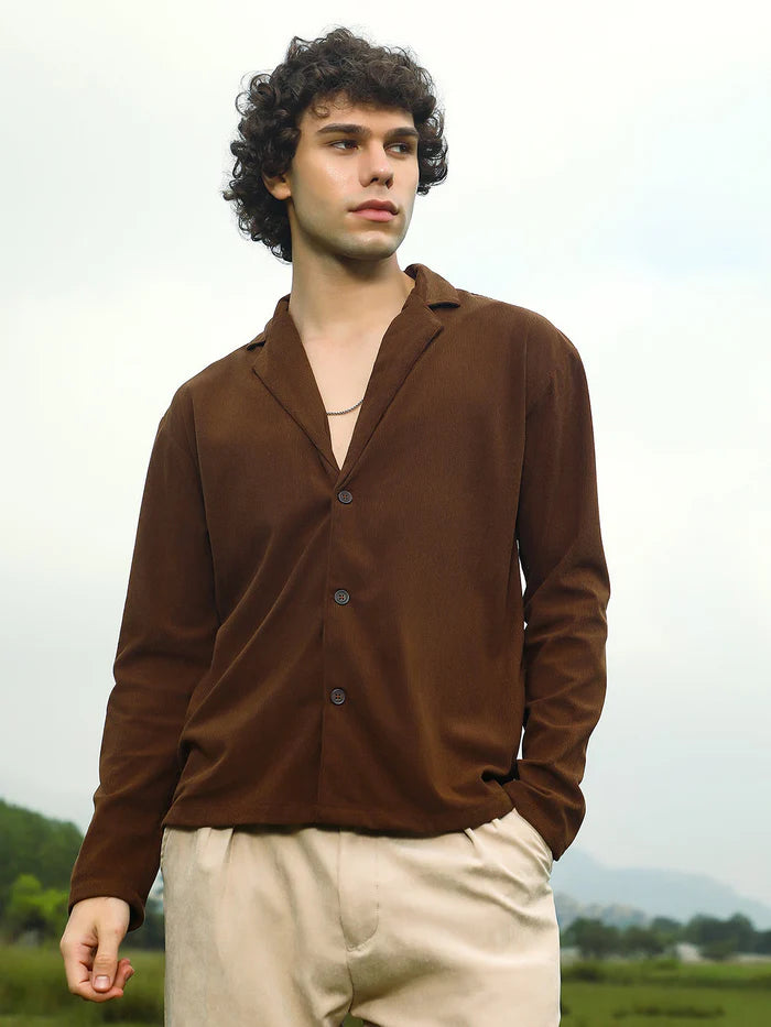 Ribbed Oversized Shirt brown colour for men
