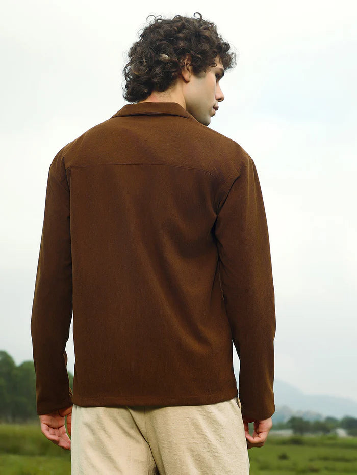 Ribbed Oversized Shirt brown colour for men