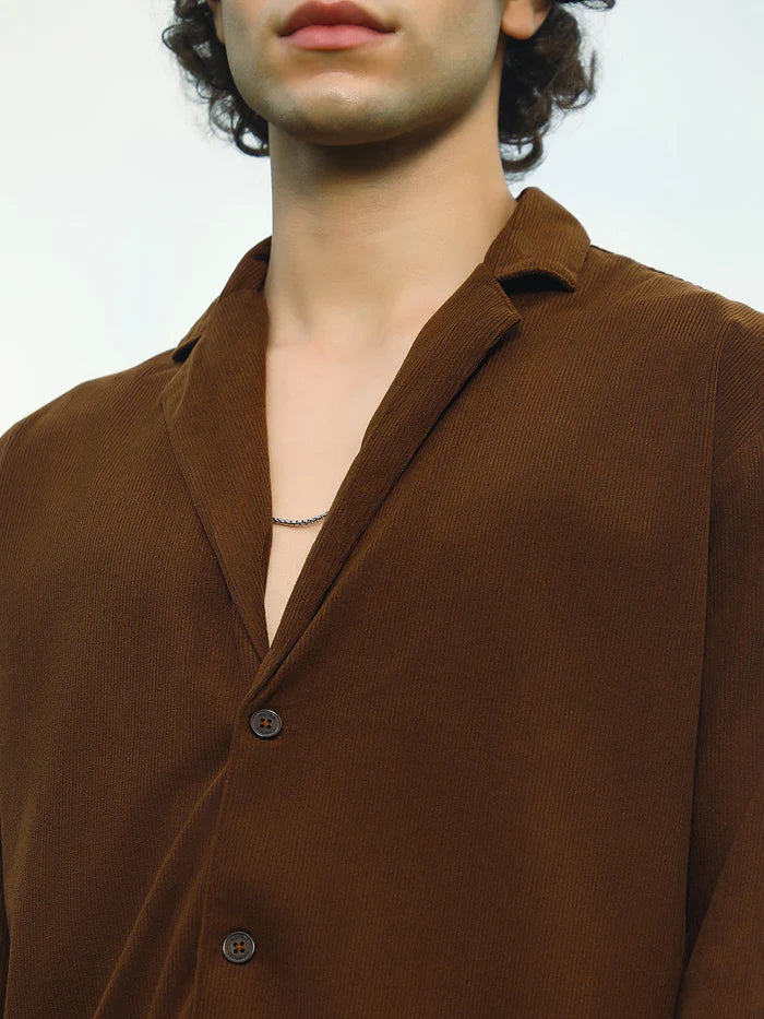 Ribbed Oversized Shirt brown colour for men