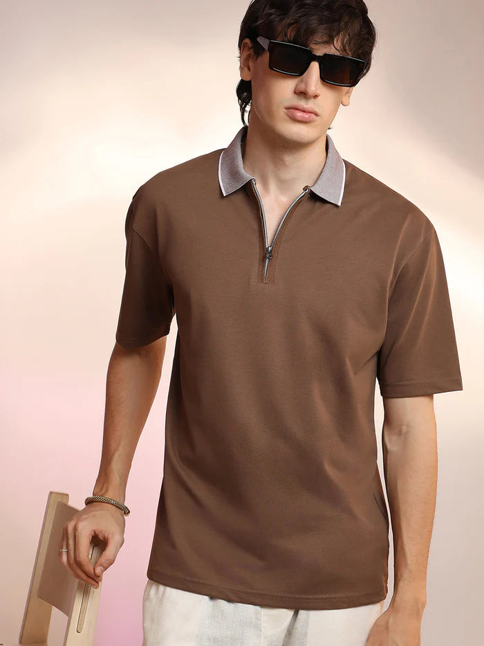 solid brown soft polo t-shirt for men