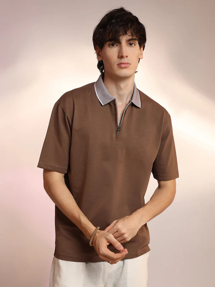 solid brown soft polo t-shirt for men