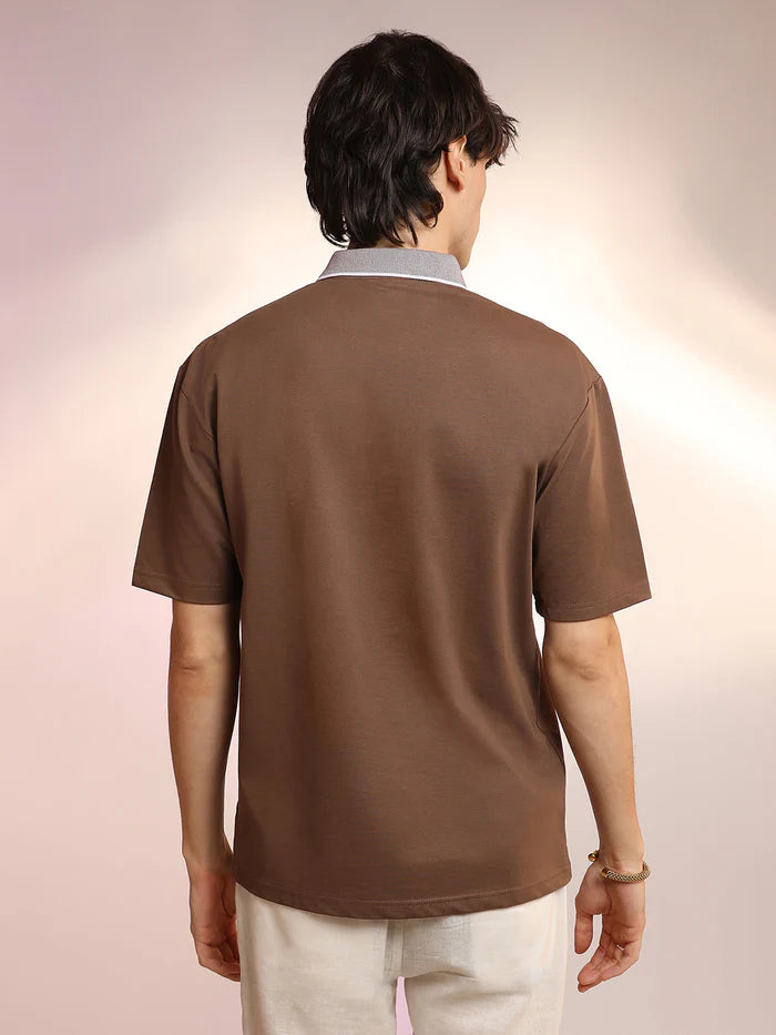 solid brown soft polo t-shirt for men