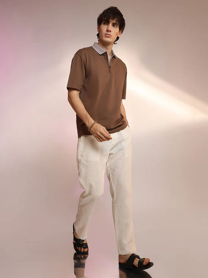 solid brown soft polo t-shirt for men