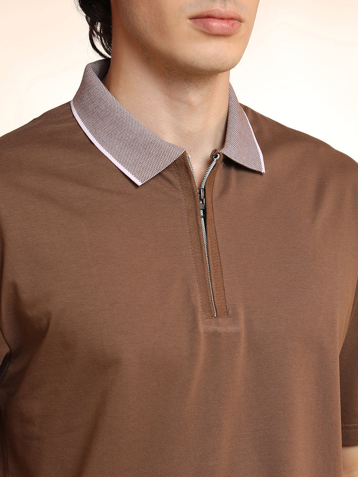 solid brown soft polo t-shirt for men