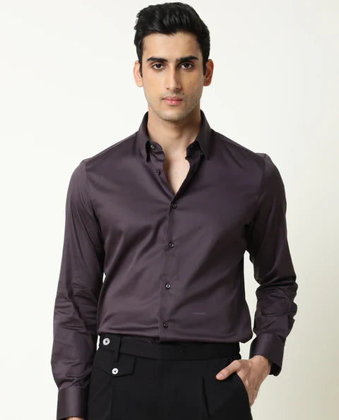 SATIN STRETCH PLAIN SHIRT COMO - PURPLE