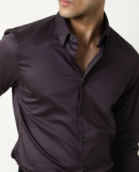 SATIN STRETCH PLAIN SHIRT COMO - PURPLE