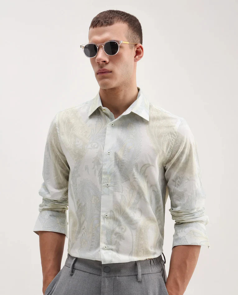 PAISLEY PRINT REGULAR FIT SHIRT LIVRA - OFF WHITE FOR MEN