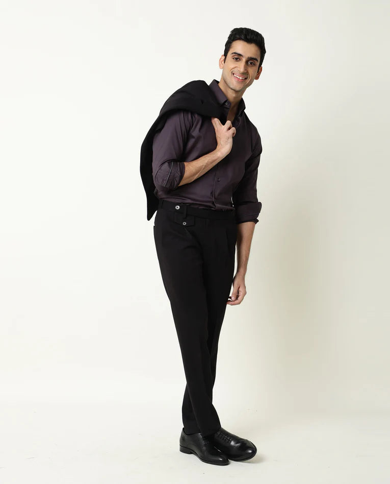 SATIN STRETCH PLAIN SHIRT COMO - PURPLE
